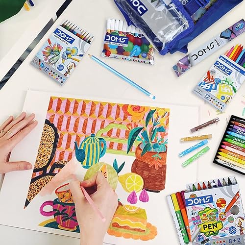 Miniatura 3 de DOMS Junior Art Kit-1 libro de dibujo, 1 lápices triangulares de zoom, 12 lápices de colores de sombra, 12 lápices de acuarela de sombra, 12