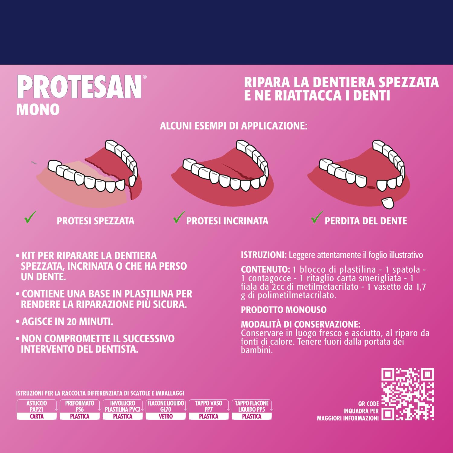 Protesan Mono - Riparatore per Dentiere Spezzate, Incrinate o Che Hanno Perso un Dente