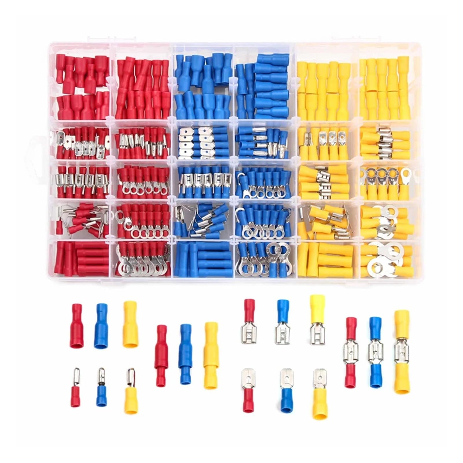 Kastenisolierte männliche und weibliche Flachstecker, Kabelverbinder, Draht-Crimp-Stoßringe, gegabelte Flachstecker, Kabelschuhe, sortiertes Kit