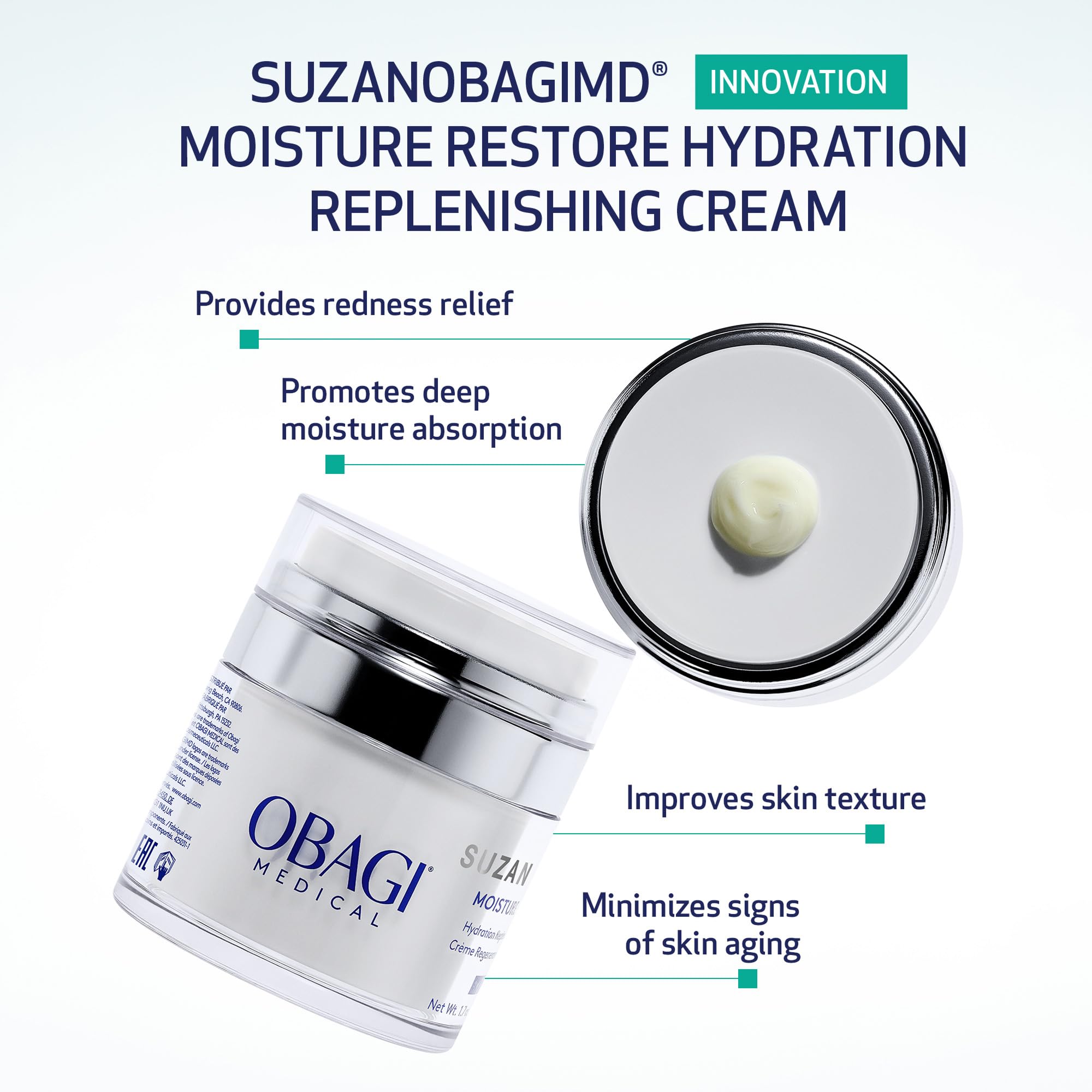 SUZANOBAGIMD Moisture Restore – Medical-Grade Multi-Layered Moisture Provides Redness Relief, Long-Lasting Hydration + Improves Skin Texture & Firmness – Suitable for All Skin Types – 1.7 oz