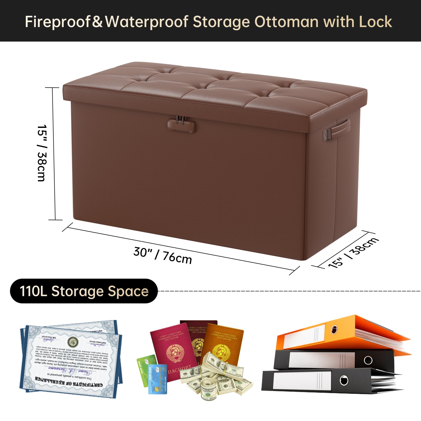 Docsafe Storage Ottoman Bench With Lock Fireproof 30 Inches