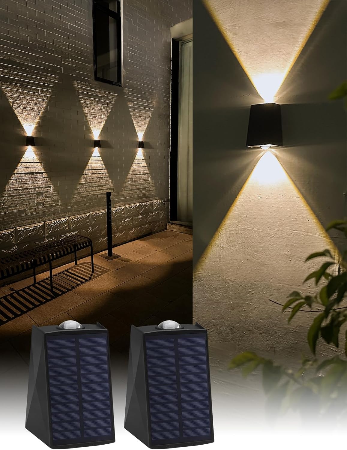 Solar Wall Lights Outdoor Waterproof, Up Down Sconce LED Solar Light IP65 Dusk to Dawn for Porch, Fence, Deck, Sign(Warm White, 2 Pack) 2-Pack