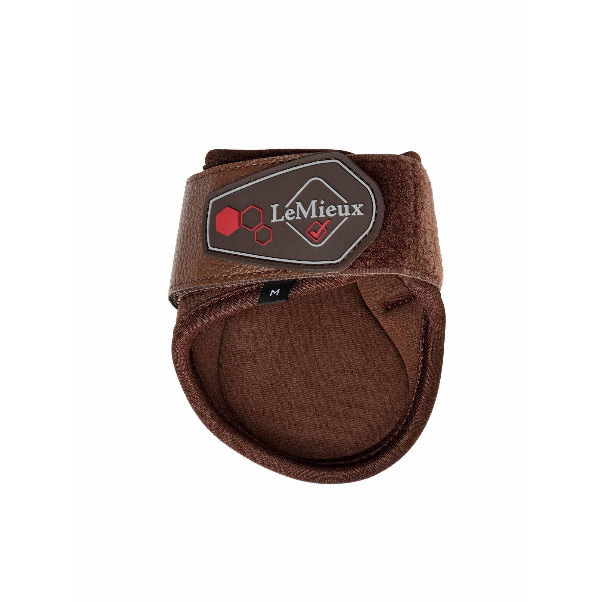 LeMieux Par de botas para caballo Fetlock compatibles con los impactos, color marrón con zona protectora moldeada, rejillas de ventilación de malla y cierre de doble bloqueo, talla L