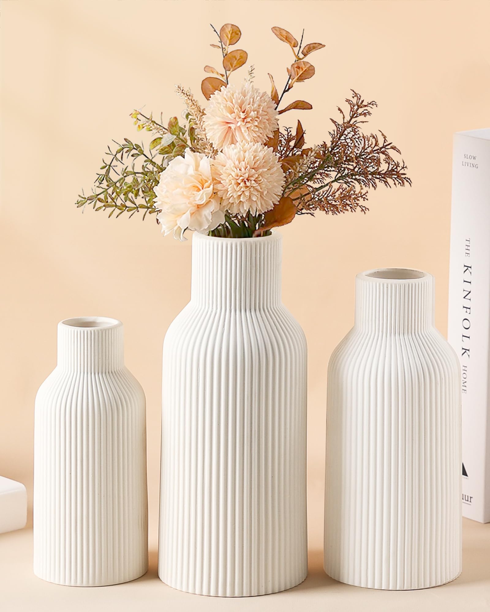 Jarrones blancos decorativos modernos de cerámica para arreglos de ramos de flores en el hogar
