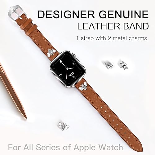 Miniatura 9 de JR.DM Correas delgadas de cuero compatibles con Apple Watch Band 1.496 in 1.575 in 1.614 in 1.654 in 1.732 in 1.772 in 1.929 in, correa de cuero