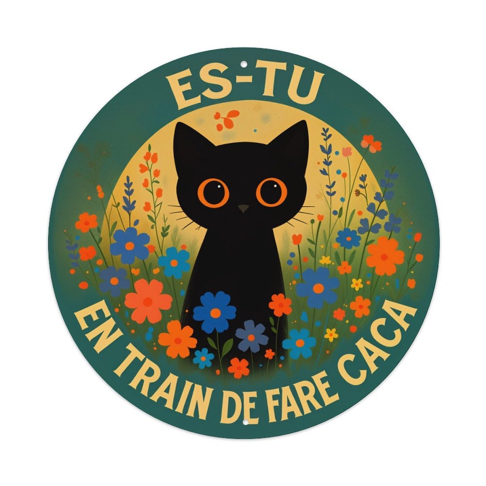 Black Cat Floral Background Text Vintage Metal Tin Sign Retro Wall Decor for Home Bar Garage Cafe, Indoor & Outdoor Decorative，circle Metal Poster, 8x8 Inch