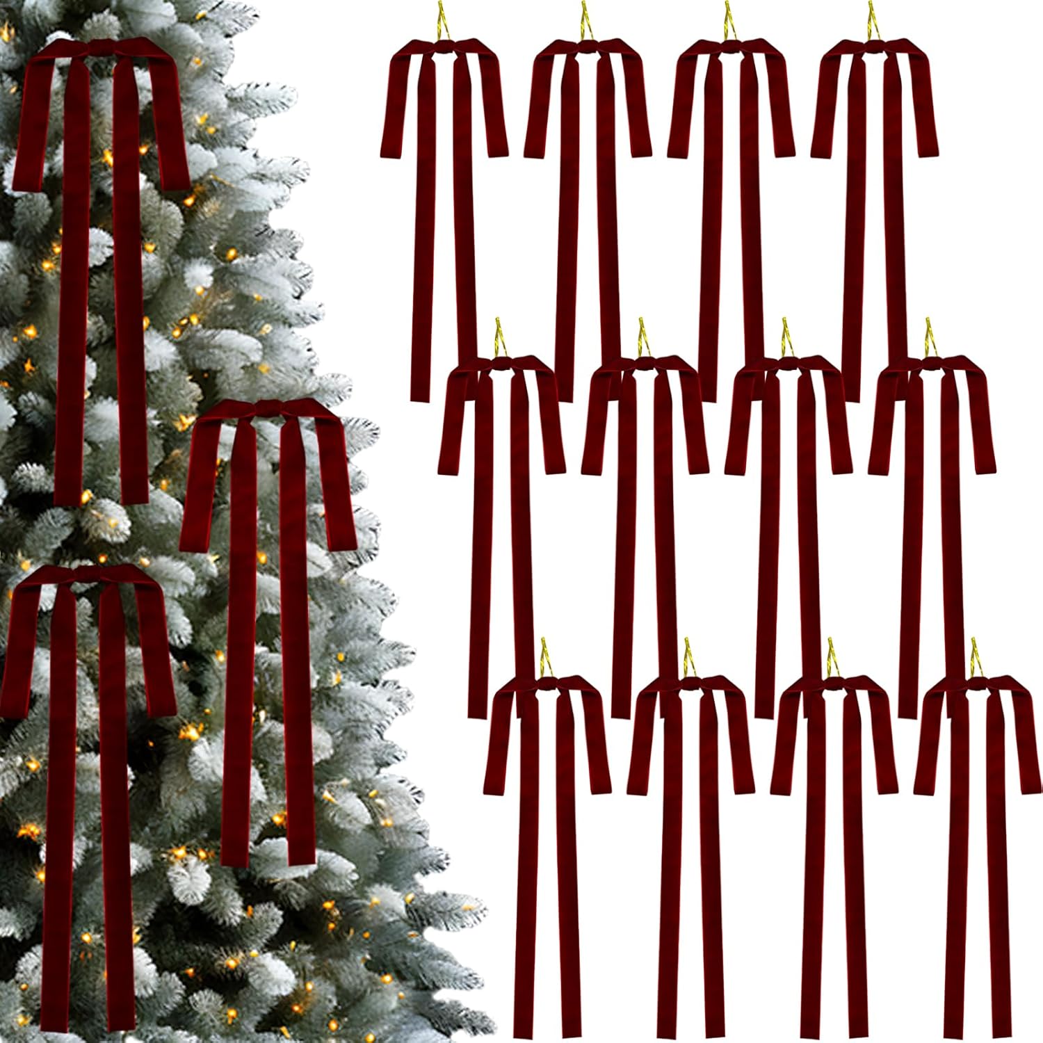 12 Pcs Large Velvet Christmas Wreath Bow,23.6x15.7 Inch Satin Bows with Twist Tie,Vintage Christmas Tree Topper Ribbon Bows,Swag Bow for Wreath Garland Home Indoor Outdoor Decor,Burgundy