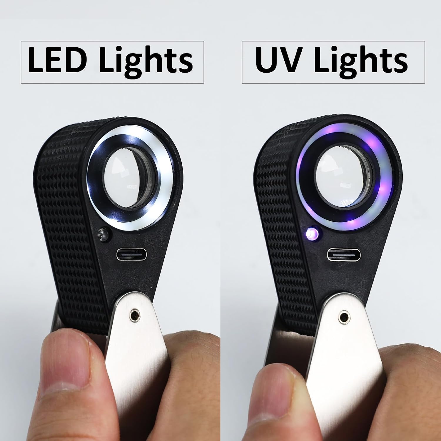 20X Triplet Gem Loupe with LED & UV Light, 22mm Optical Glass, Rechargeable Jewelry Magnifier, Achromatic Aplanatic Lens, Foldable Design for Gemstones, Coins & Stamps