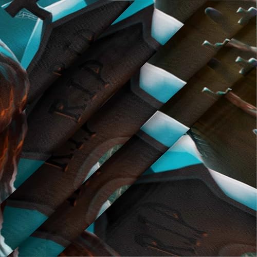 Miniatura 4 de Mantel redondo con borde elástico de calabaza de castillo de Halloween, color verde azulado, mantel redondo ajustable de terror, mantel lavable para