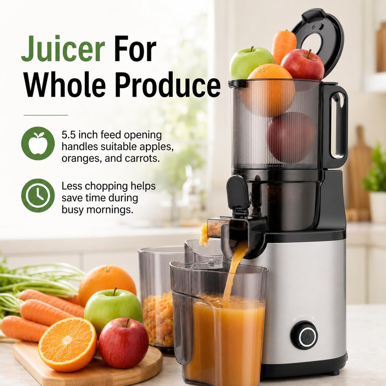 Presse-agrumes, port d'alimentation de 5,5 pouces, tasse de 1,7 L, 250 W