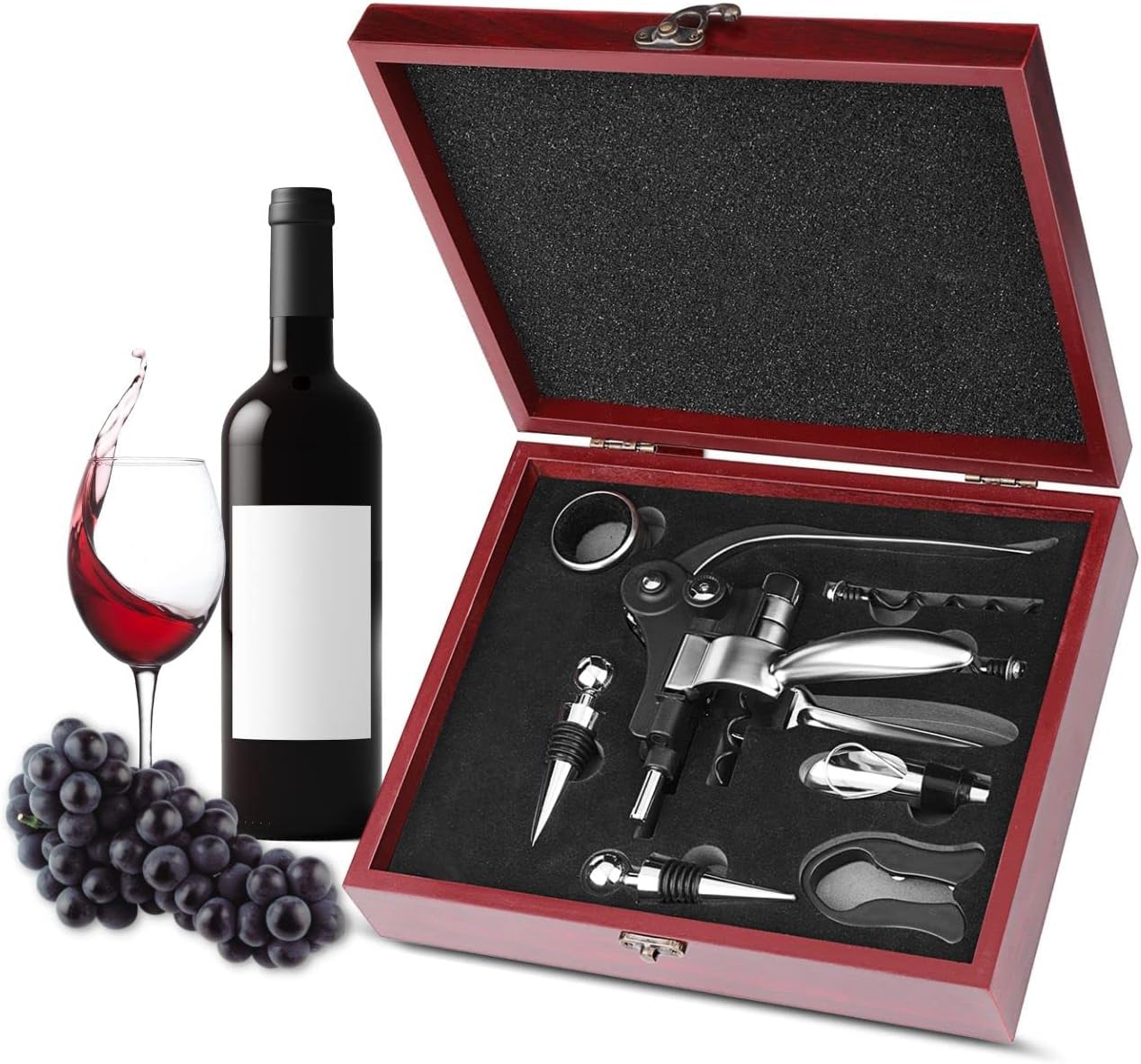 Flexzion Wine Opener Set in Mahogany Wood Case Wine