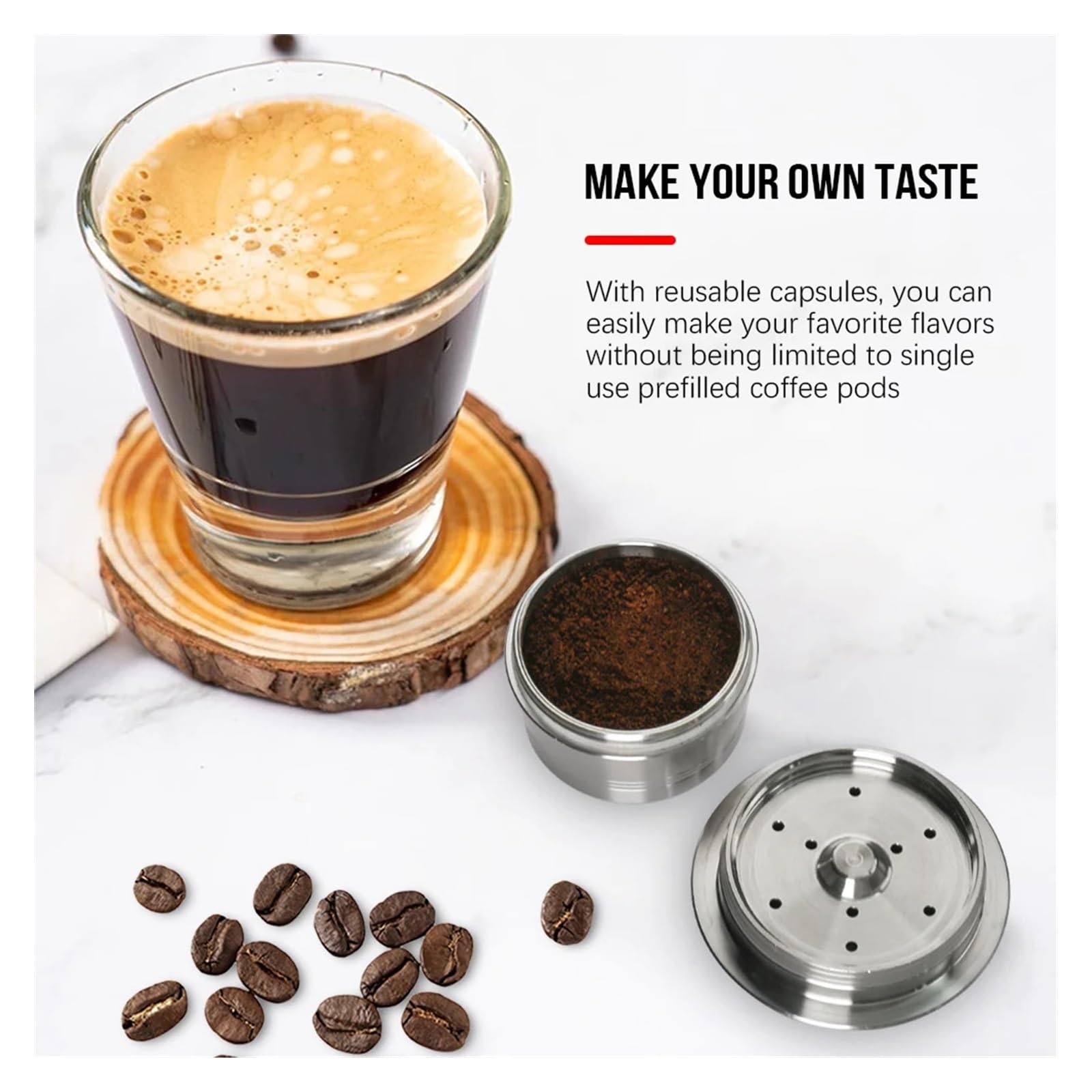 Compatible Con K-fee, Compatible Con Starbucks Verismo, Compatible Con Cápsulas De Espresso ALDI, Cápsulas De Café Rellenables En Cápsulas Reutilizables De Acero Inoxidable.(1PCS Pod and 1PCS Tamper)