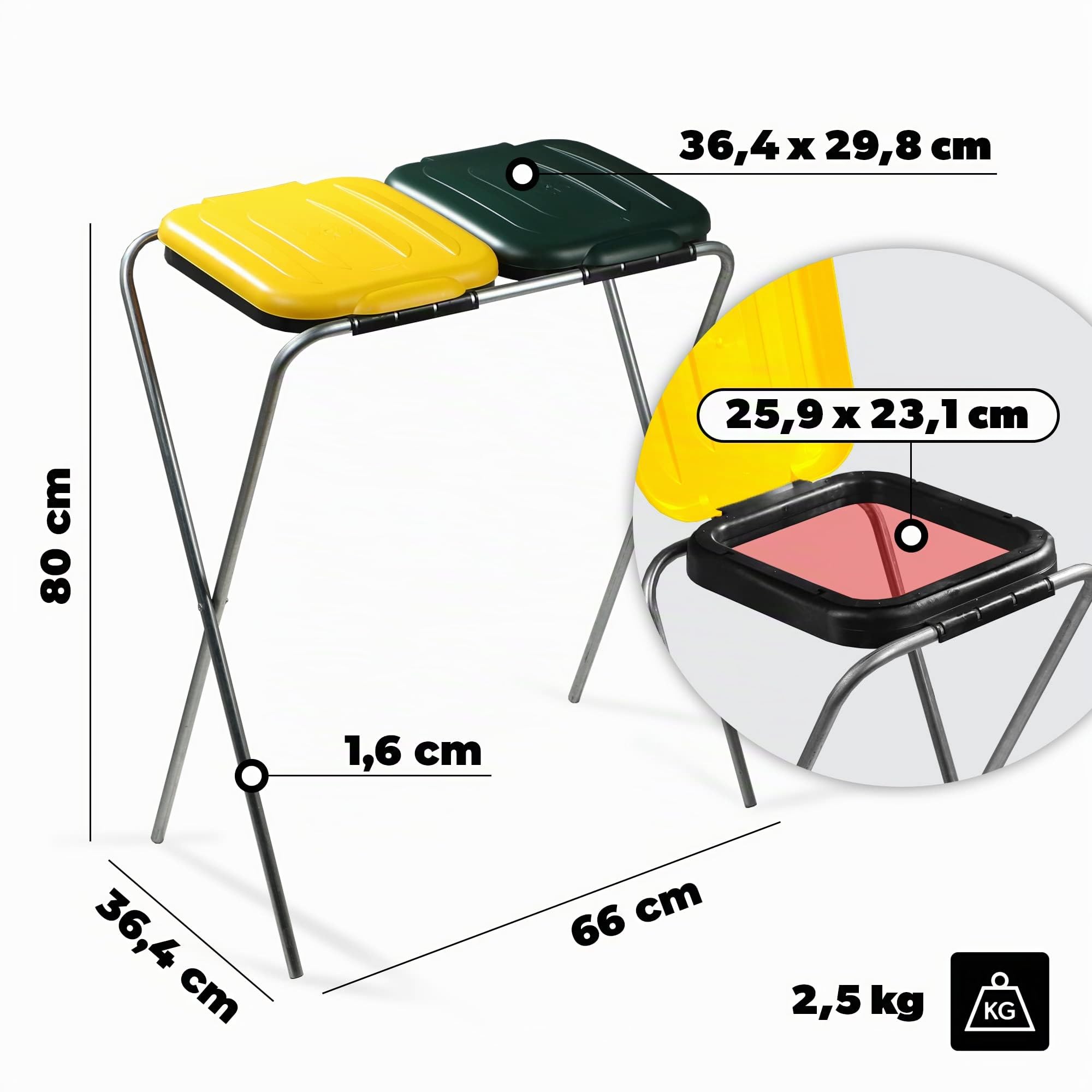 KADAX Porte-Sac Poubelle pour Interieur et Exterieur, Support Pratique pour Les Sacs de Recyclage d'une Capacité de 120L (Double: Jaune et Vert)