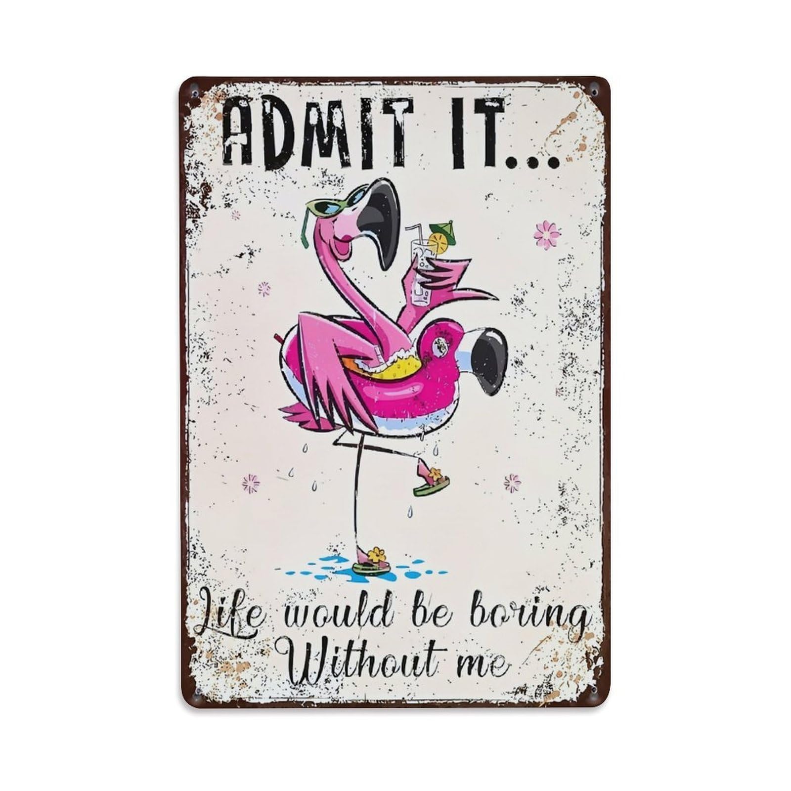 Jdfenggu Vintage Flamingo With Cocktail And Sunglasses Retro Metal Tin Sign, Decor Art Poster For Bar, Home, Man Cave, Kitchen, Laundry Room Gift 8X12inch
