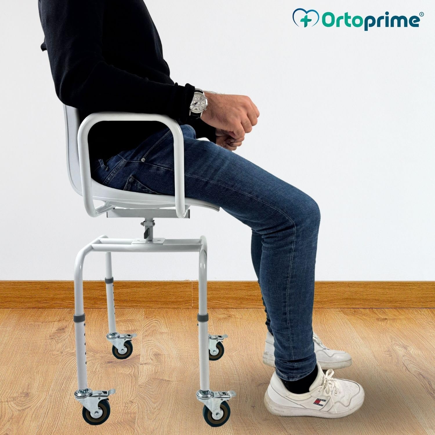 OrtoPrime Silla Ducha Personas Mayores Asiento Giratorio 360º Silla Ducha Mayores Silla Baño Ancianos Ducha - Silla Ducha con Ruedas y Frenos - Silla Ortopédica Silla de Ducha para Personas Mayores