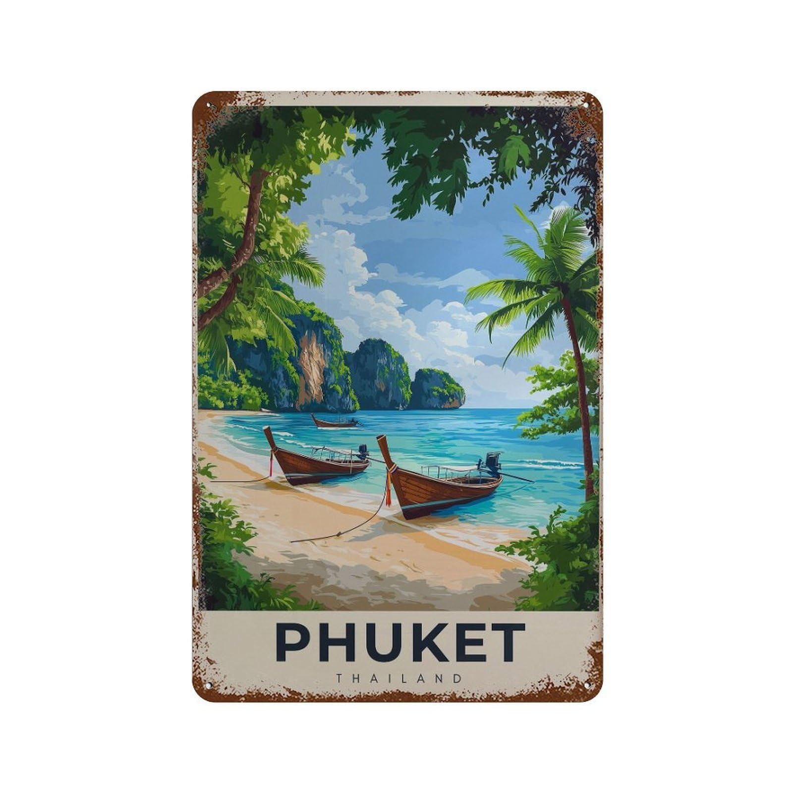 xiaoxiaoshen Phuket Travel Thailand Longtail Boat Island Wall Decor Art Metal Tin Poster Modern Home Decor Art Home Bar Shop Decorations Vintage Sign 30x20cm
