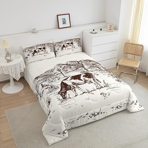 Miniatura 3 de Juego de edredón de vaca para niños, ropa de cama occidental de vaca de leche completa, vaquero, granja, campo, ilustración dibujada a mano, juegos