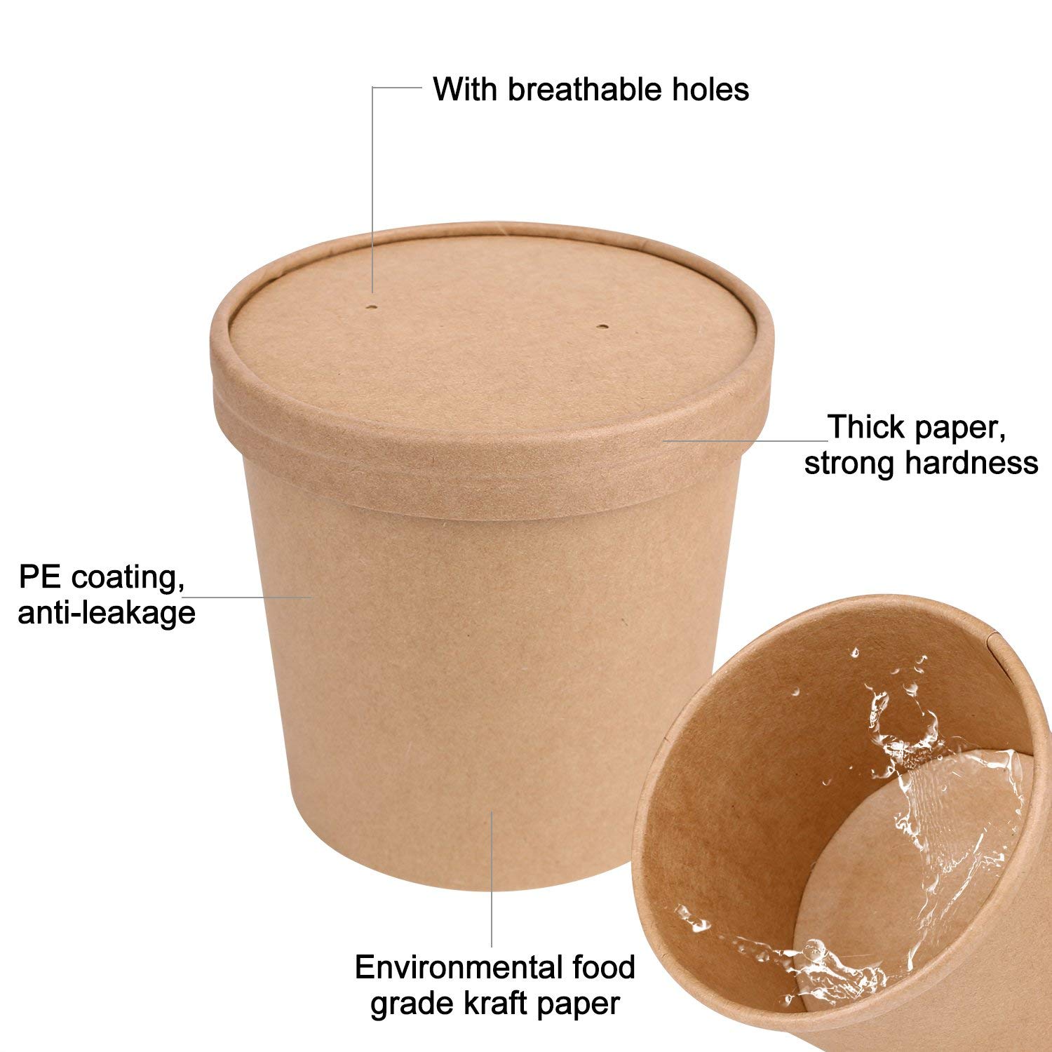 25 x Brown Disposable Soup Ice Cream Container [25 Pack, 32oz