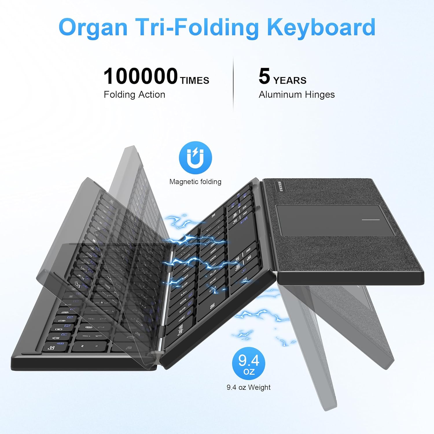 Foldable Bluetooth Keyboard with Touchpad - Sync up to 3 Devices Full Size Folding Portable Keyboard with Trackpad for Travel and Business, Use for iPad iPhone Android Smartphone Mac Tablet Laptop PC - Image 7