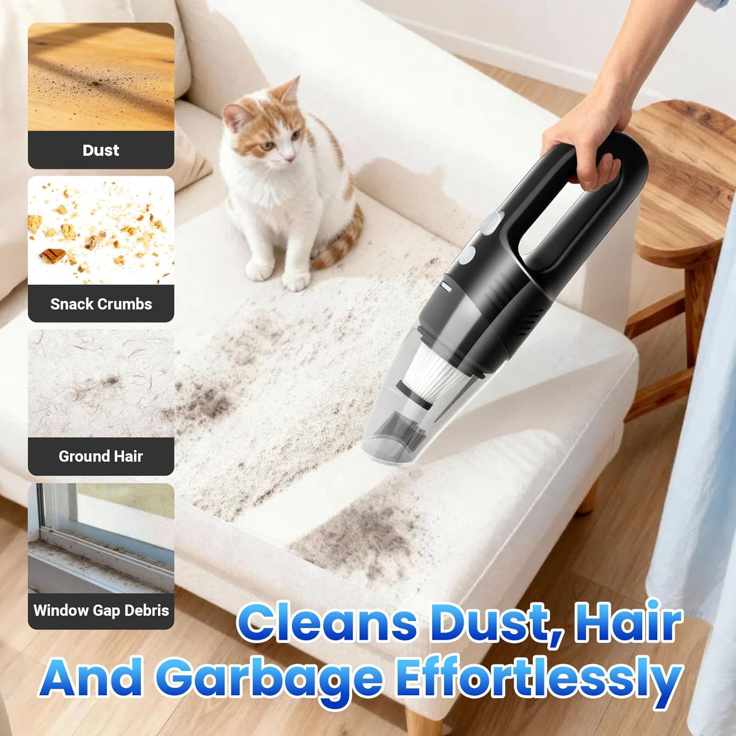 Handheld Vacuum Cordless Car Vacuum Cleaner 11000PA High Power Portable 1.4lbs Lightweight Rechargeable with 2 Filter Multi-Nozzles for Home Office Pet Hair Dust - Image 2