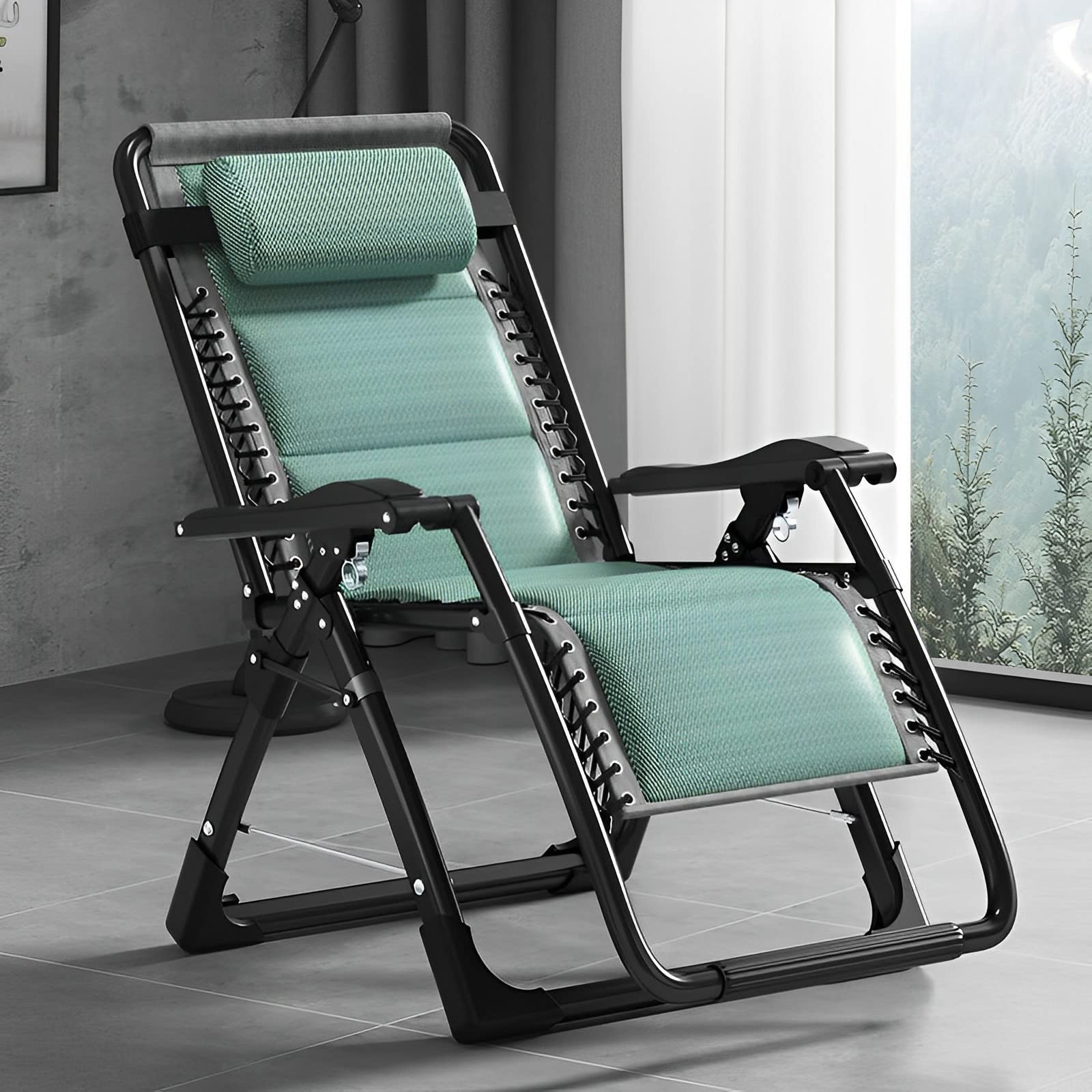 Tumbona Gravedad Cero, Silla Reclinable Plegable con Respaldo Ajustable Y Reposacabeza Extraíble, Tumbona Jardin Exterior para Playa Piscina Hamaca Reposabebidas (Color : Linen Grey Mattress)