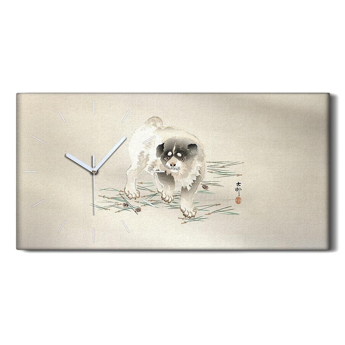 Horloge Silencieuse Sans Tic-Tac Toile Chien Asiatique 60x30cm