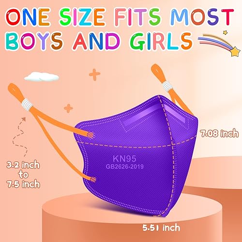 Miniatura 3 de Mascarillas KN95 para niños paquete de 50 máscaras faciales desechables multicolor KN95 de 5 capas con cinta ajustable para las orejas para niños y