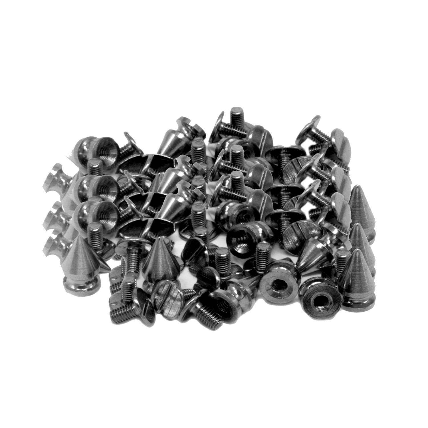 50 Borchie Punk Con Vite In Ottone Massiccio | 10x15mm Color Argento Per Abbigliamento, Pelle E Accessori Fai Da Te