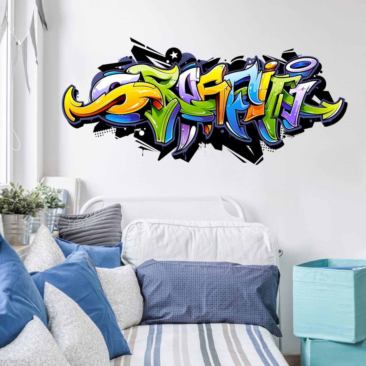 Nikima - Adesivo da parete per bambini, 158, motivo graffiti colorati, in 6 misure, decorazione da parete per la cameretta dei bambini, dimensioni 1500 x 670 mm