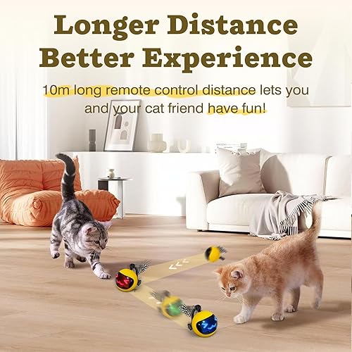 Miniatura 2 de Pelota móvil para gatos con cola de plumas, juguete interactivo recargable 2025 con control remoto para ejercicios de gatos de interior, bola