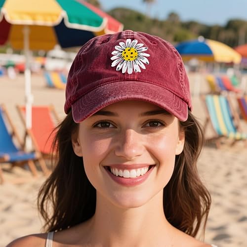 Vista 5 de Waldeal Sombrero de pickleball para mujer, gorra de béisbol de mezclilla lavada con margaritas bordadas ajustables