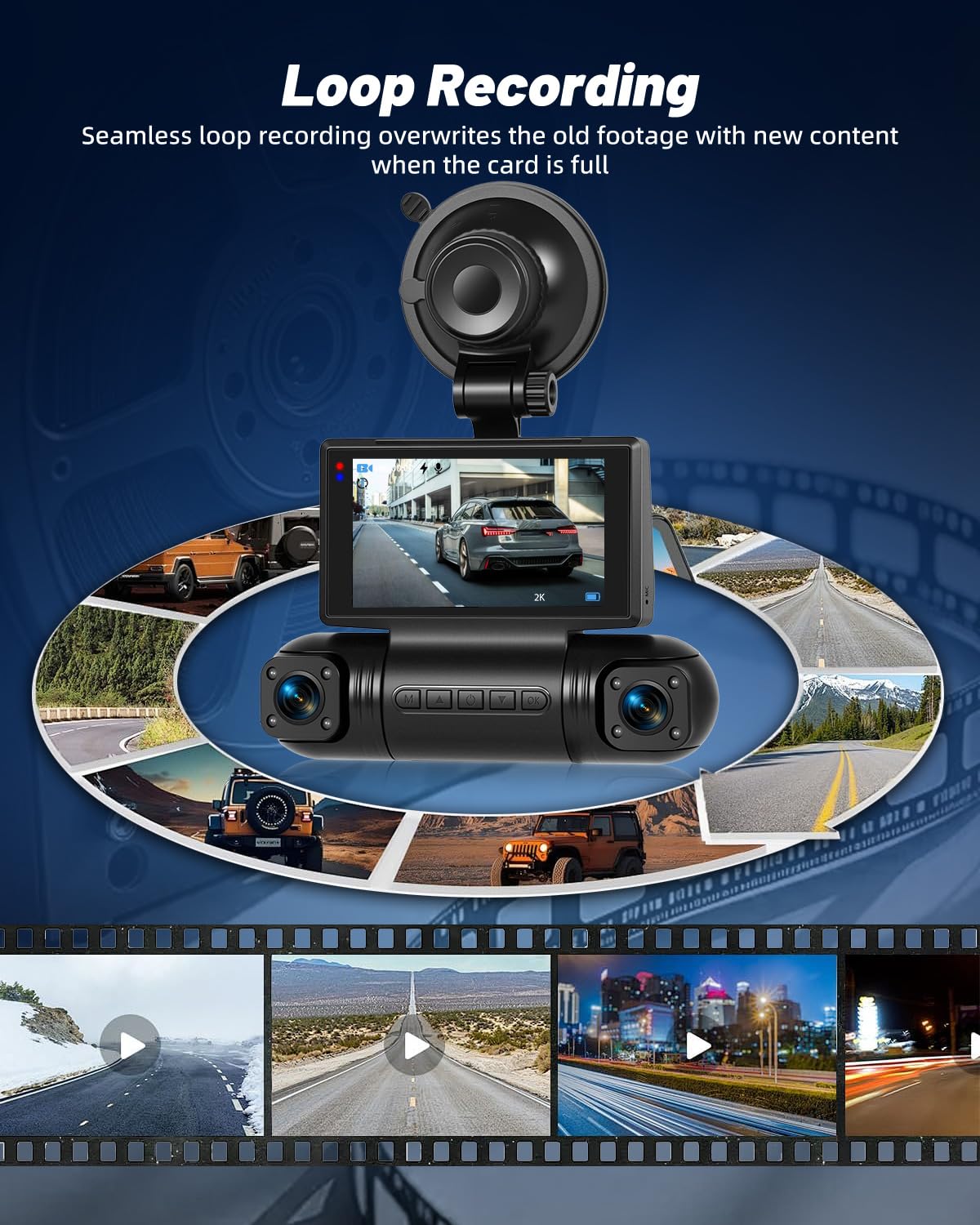 NHOPEEW 2K Dash Cam a 4 canali per auto – Videocamera WiFi per auto con tre telecamere 1080P, visione notturna, registrazione in loop, rilevamento del movimento con sensore G e controllo tramite app