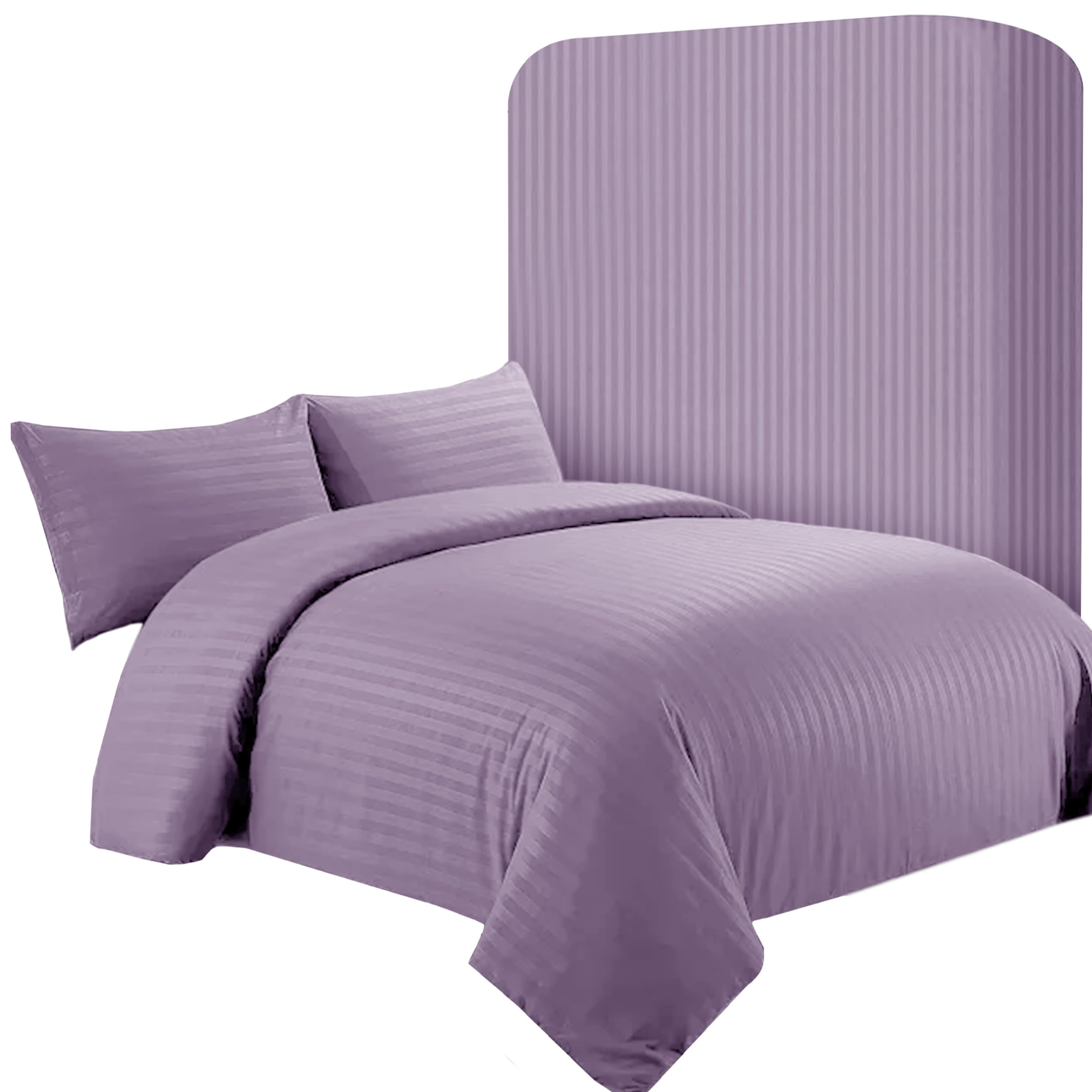 AR Ware King Satin Stripe Duvet Cover Set – 4 Pcs Lavender Soft, Hotel-Style Bedding Set with 2 Pillowcases and 1 Fitted Sheet