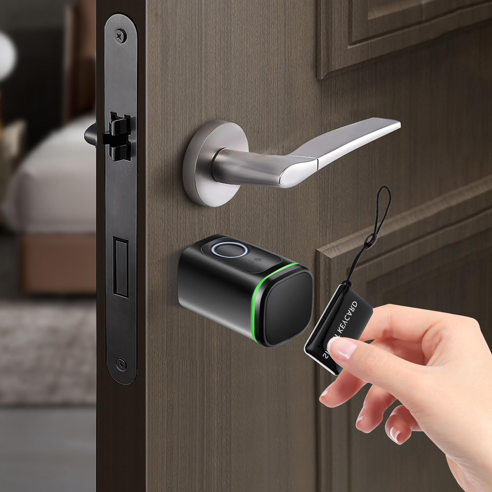 Serrure Connectée, Serrure Biometrique, Quatre modes d'ouverture(empreinte digitale, application, carte clé, clé manuelle), pour une Epaisseur de Porte de 1,38" à 1,77" (noir)