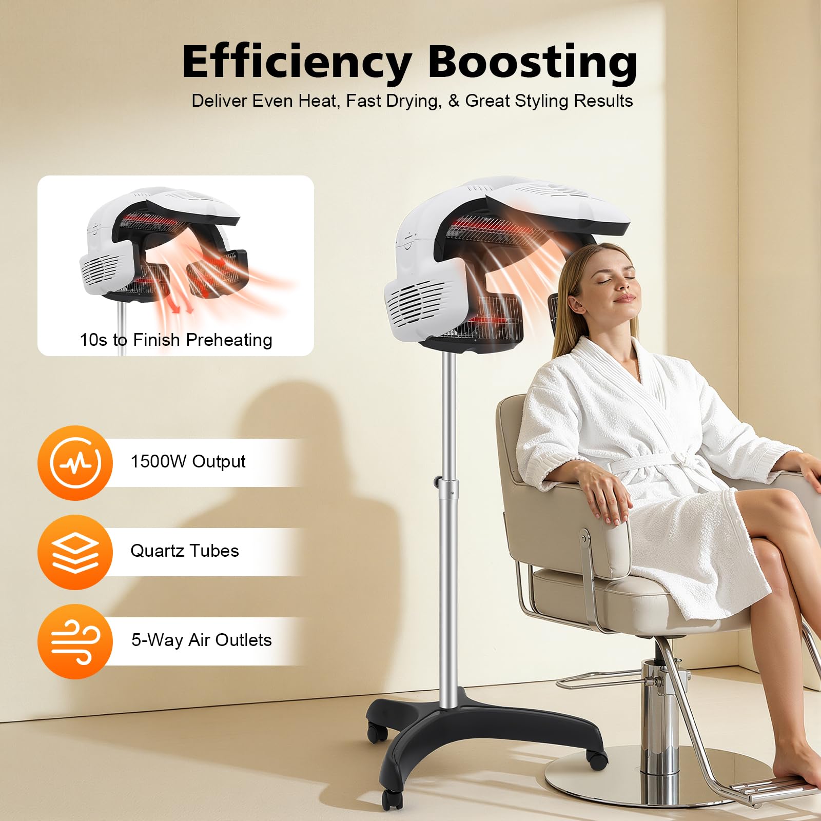 Dryhauben,Trockenhaube,Infrarot Heizung Fön Dauerwelle,220V 1250W Stand Höhe verstellbar Salon Friseur Haarseckenhaube Heizungsprozessor,X-förmige Basis,Weithin in Friseursalons,Spas