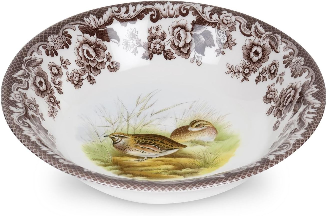 Spode Woodland Ascot Cereal Bowl, Birds, 8” | Perfect for Oatmeal, Salads, and Desserts | Made in England from Fine Earthenware | Microwave and Dishwasher Safe (Quail)