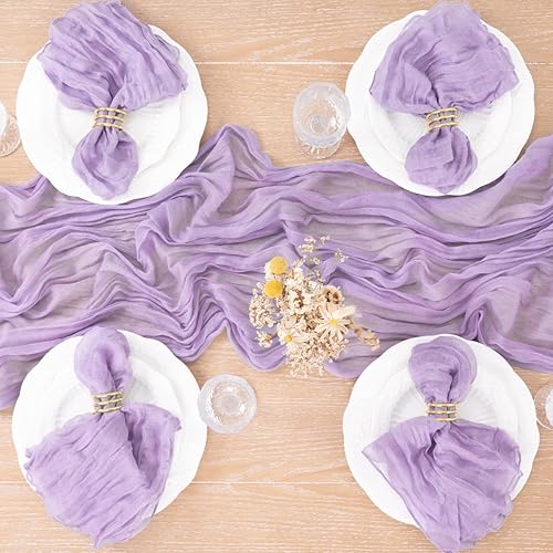 Miniatura 4 de MLMC Paquete de 8 caminos de mesa de gasa de 10 pies de gasa lila transparente arrugada a granel de 35 x 120 pulgadas para decoración de bodas, baby