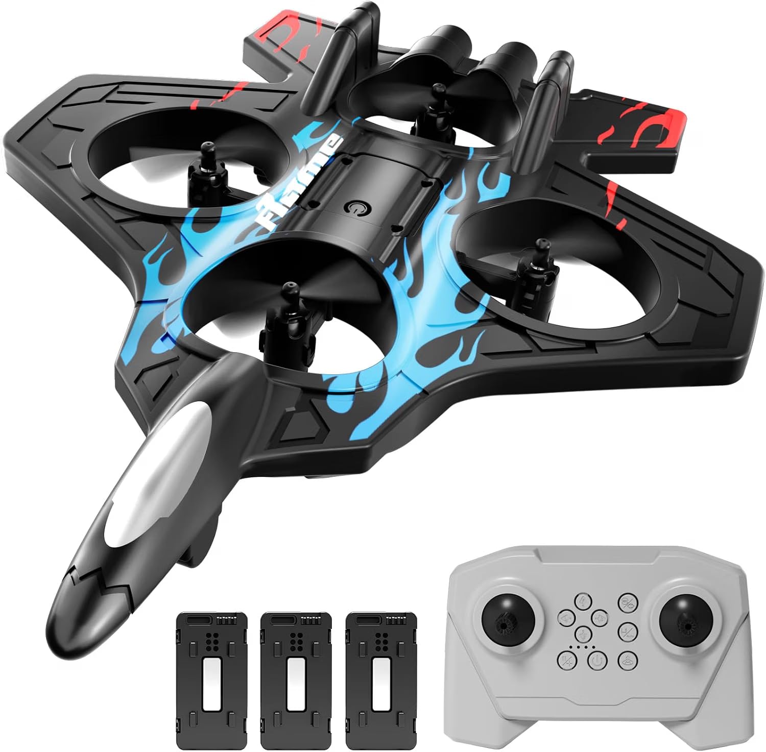 4DRC Remote Control Planes with 3 Batteries, Foam RC Airplane for Kids Adults with Lights, Stunt Roll, 3 Speed Mode, 360° Flip RC Aeroplane Fighter Jet Helicopter Drone Toys Gifts for Boys