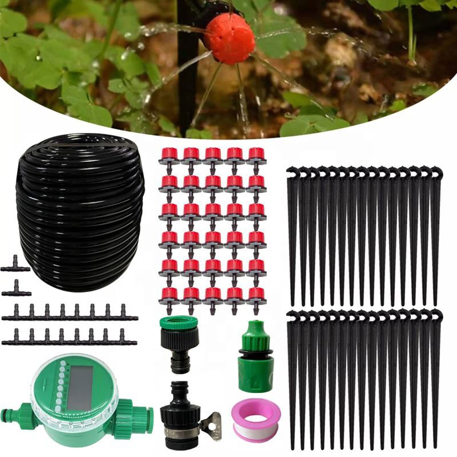 Kit di irrigazione a goccia, Irrigazione automatica a nebbia da 82 piedi con timer, tubo 1/4", gocciolatore ugello for patio