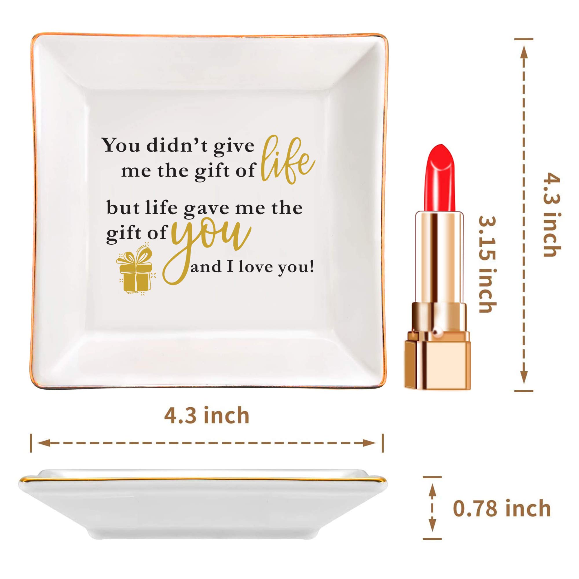 Bonus Mom Jewelry Dish – Ceramic Ring Tray With Sweet Message “You Didn’t Give Me Life But Life Gave Me You” - View #3