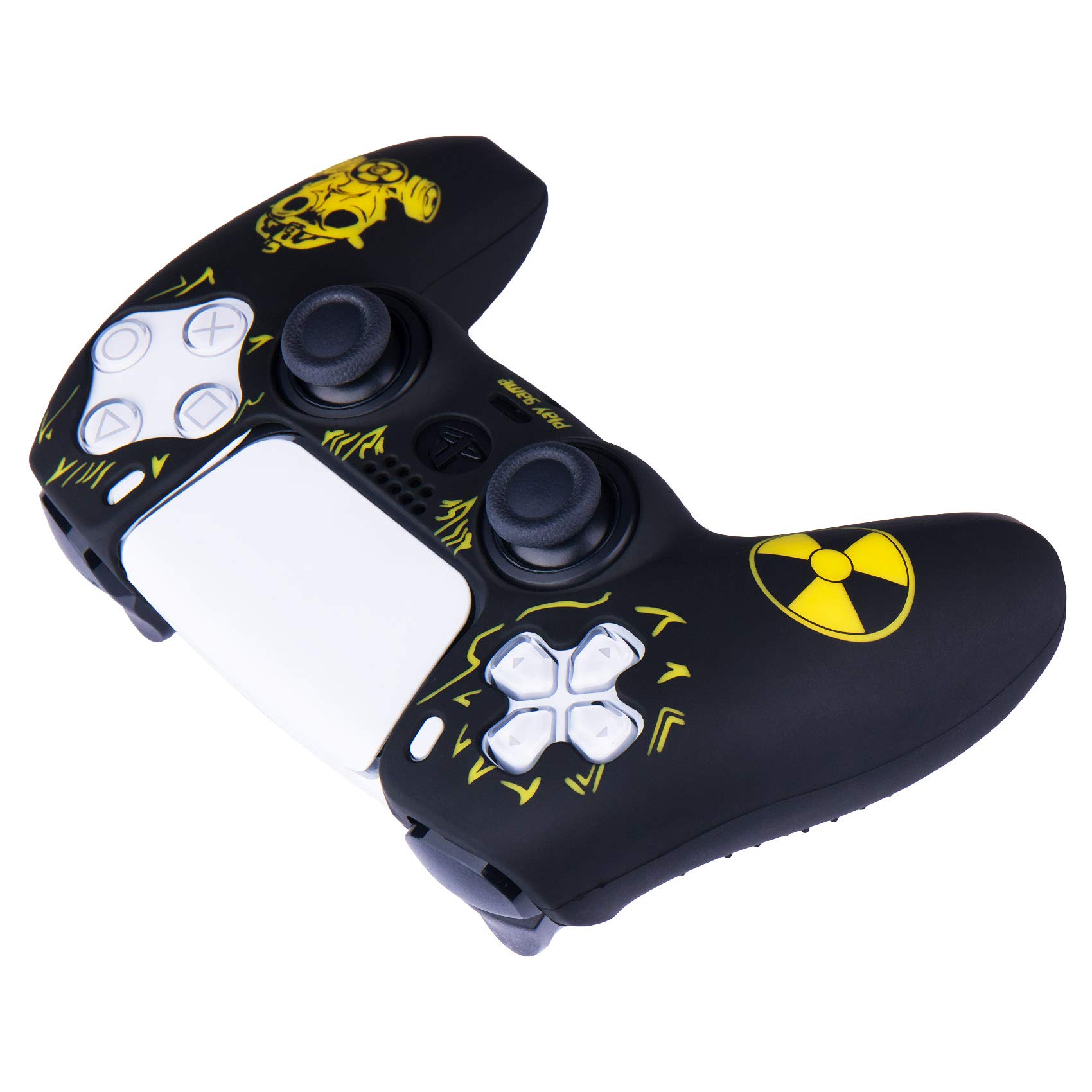 YoRHa Intaglio Laser Cassa Pelle Copertura Silicone Skin Cover Custodia per PS5 Dualsense Controller x 1 (Giallo di Radiazione) Con PRO Presa del Pollice Thumb Grips x 8