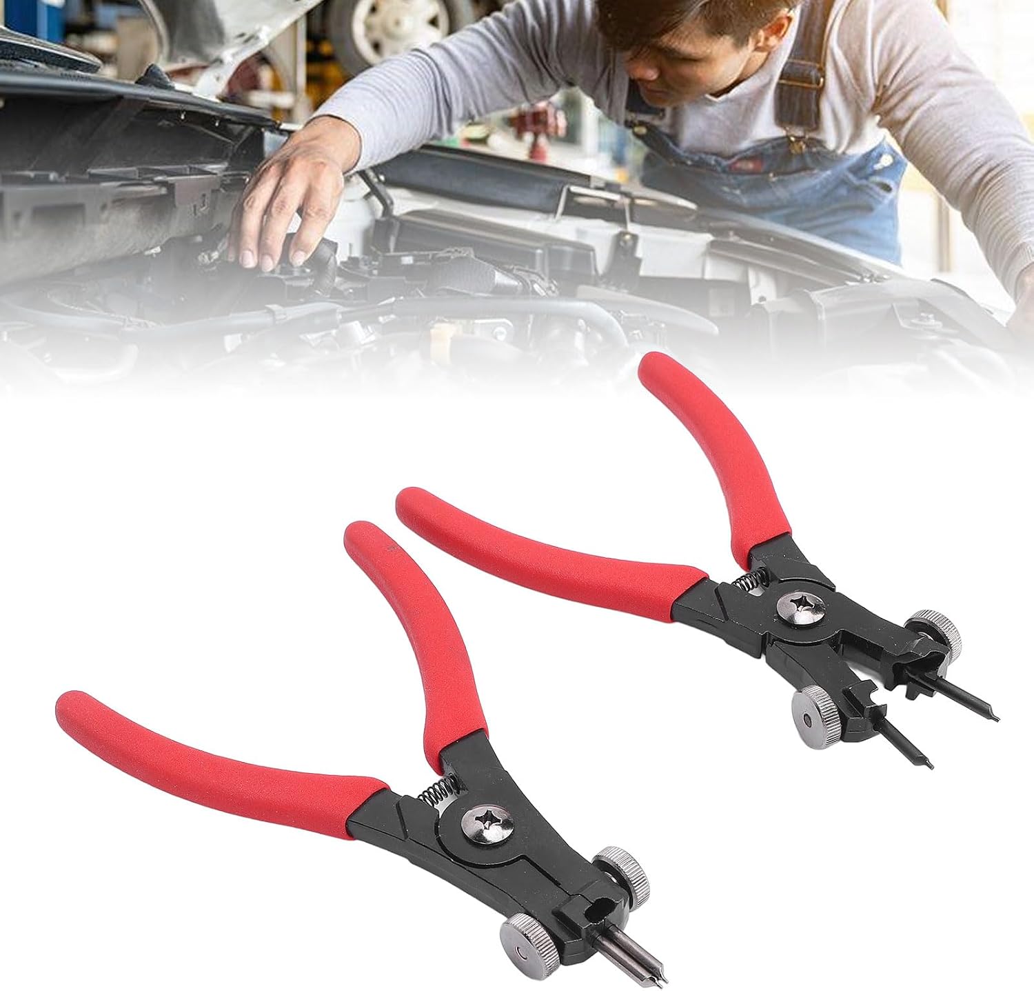 2PCS Adjustable Snap Ring Pliers Set, Internal External Circlip Pliers for Automotive Maintenance, Ergonomic Grip, Precise Jaw Design, Durable Metal Construction