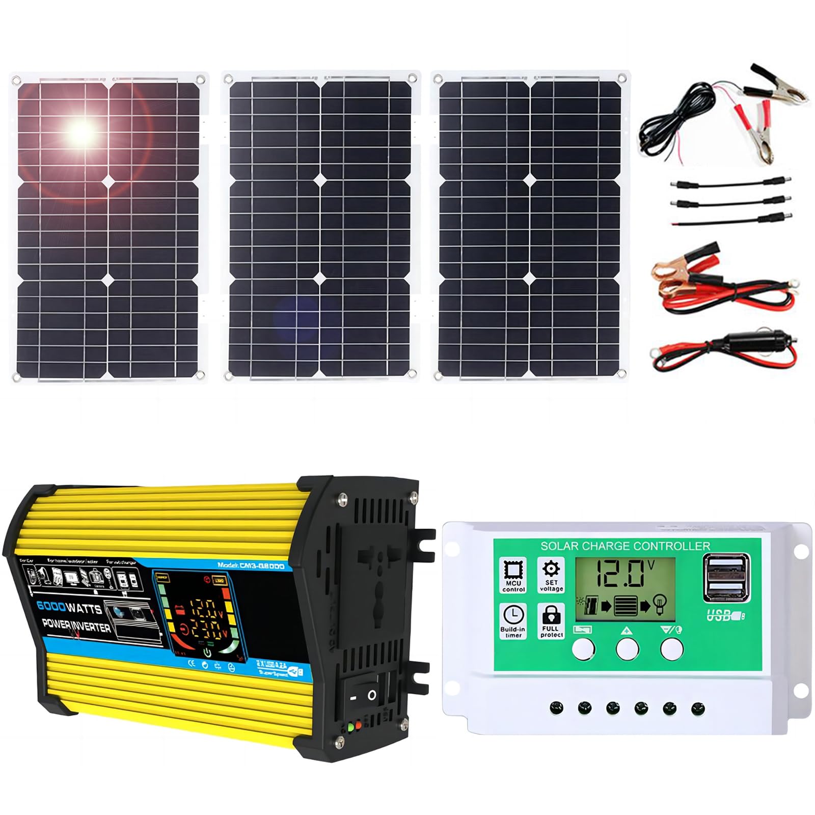 Miizoo Unique Colour 100W Monocrystalline Solar Panel Kit With 6000W Inverter & 50A Controller – Portable Off-Grid Power System For Rv, Camping, Boat, And Emergency Backup(,75W)