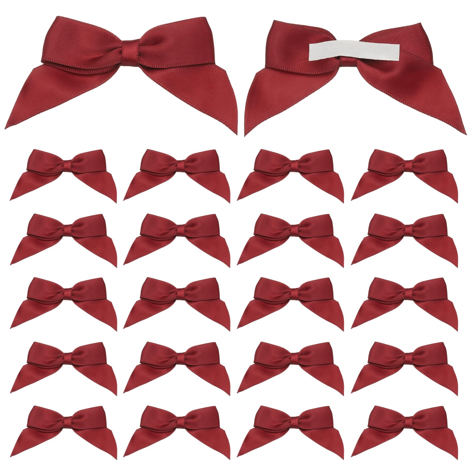 sourcing map 25 Pcs Satin Ribbon Bows, 2.5" Self Adhesive Satin Bows Premade Craft Bow with Double-Sided Tape for Gift Wrapping Making Crafts Birthday Party Wedding Decorations, Red
