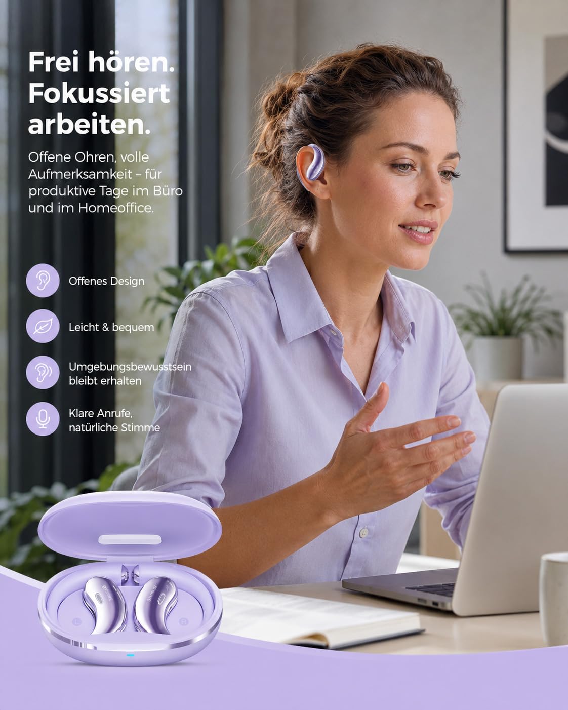 Micool Open-Ear Kopfhörer Bluetooth 6.0, Clip-On Ohrhörer Kabellos mit 36H Spielzeit, Geräuschreduzierung Freisprech-Ohrhörer, Komfort-Sitz Sport-Kopfhörer für Laufen, Fitness & Reisen