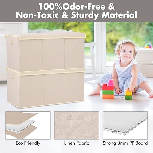 Miniatura 20 de popoly Caja de juguetes grande con tapa abatible, contenedor plegable para niños, niñas, guardería, sala de juegos, 25 x 13 x 16 pulgadas (rosa