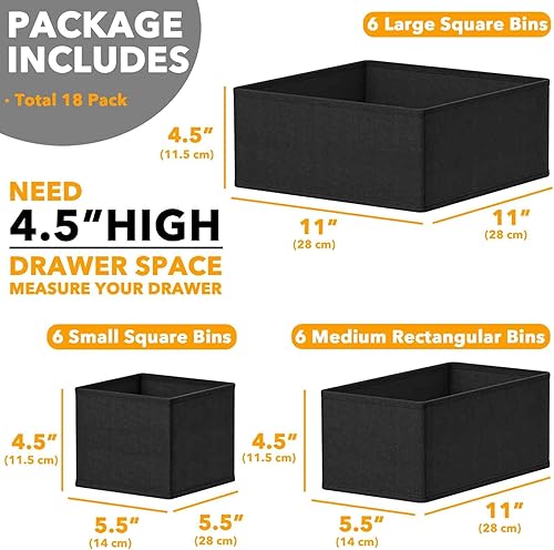 Miniatura 6 de SpaceAid Organizador de cajones para ropa, paquete de 18 cubos organizadores de cajones, organizadores de armario y divisores de almacenamiento para