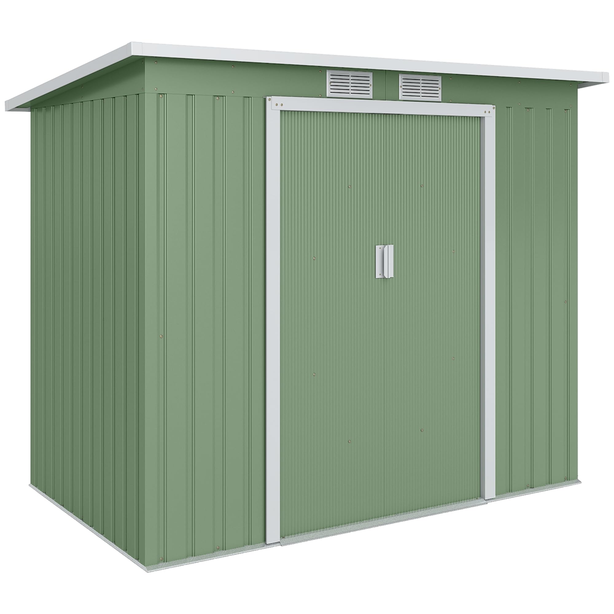 Outsunny 7 x 4ft Metal Garden Shed, Waterproof Galvanised Outdoor Storage Shed with Foundation Kit, Lockable Double Door, Pent Roof and Vents for Patio Equipment Tools, Green