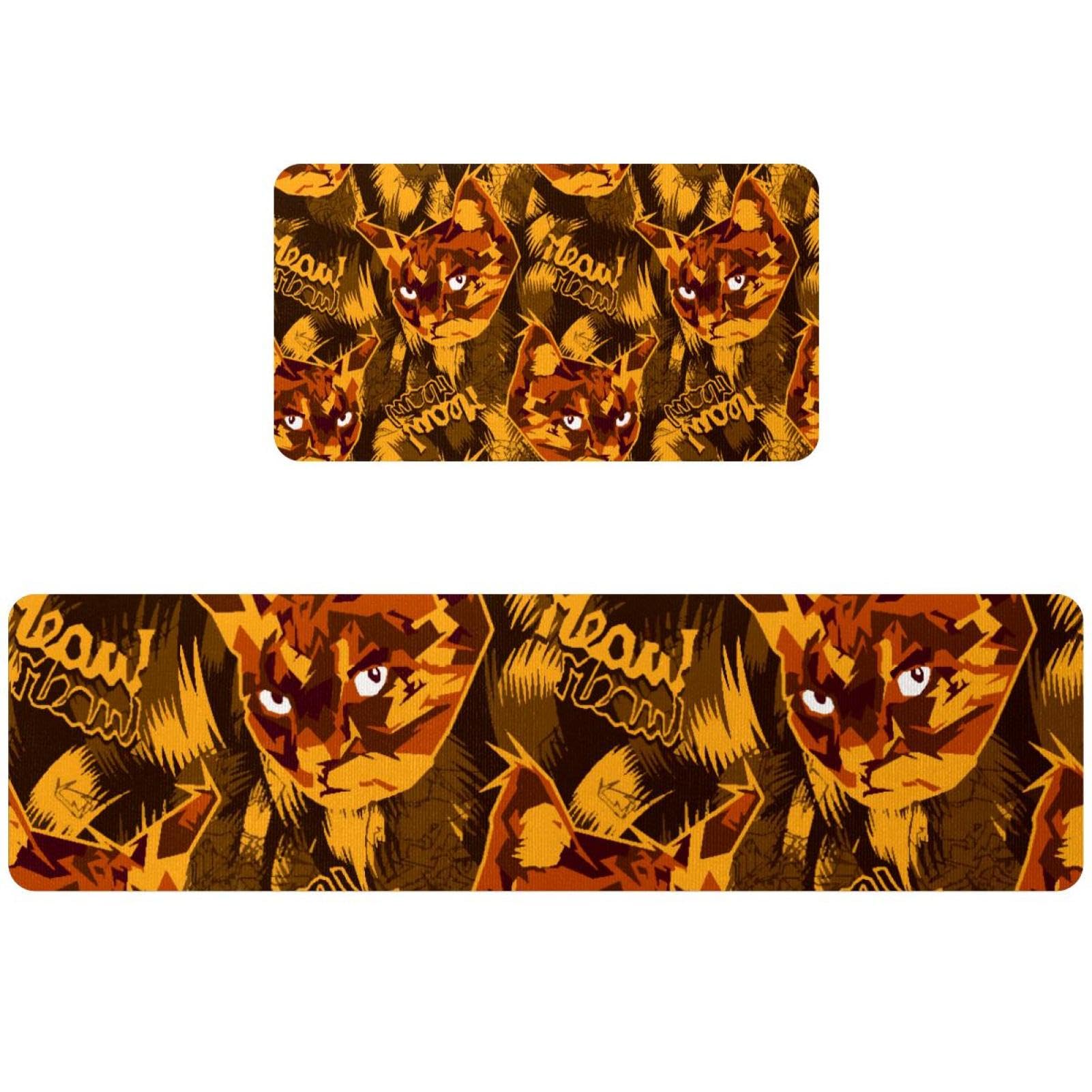 Tapis de cuisine antidérapant lot de 2 absorbant et lavable motif chat pour couloir et maison