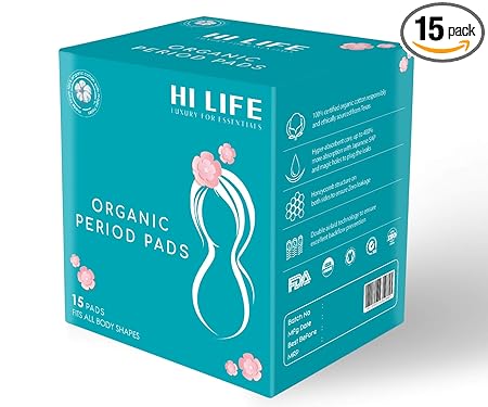 Hi Life Organic Cotton Pads for Women |Sanitary Pads | Napkin with disposable bag | Rash free Sanitary Pads | Ultra Soft Pads | heavy sanitary period pads | 100% Organic Cotton Pads for Normal-Sensitive Skin | Sanitary Napkins for Overnight & Heavy Flow with Free Disposal Bags | Leak Proof & Full Coverage X-Large Sanitary Pads| Luxurious Ultra-Soft and Super-Absorbent with Biodegradable Disposal Bag and Unique Honeycomb Lock Structure for Stain-Free and Rash-Free Periods - Pack of 15 Pads